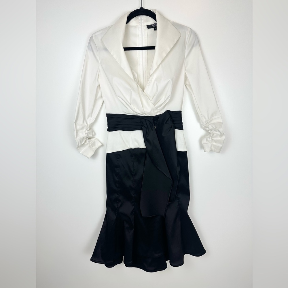 Tadashi Collection Collared Faux Wrap Tie Waist Dress